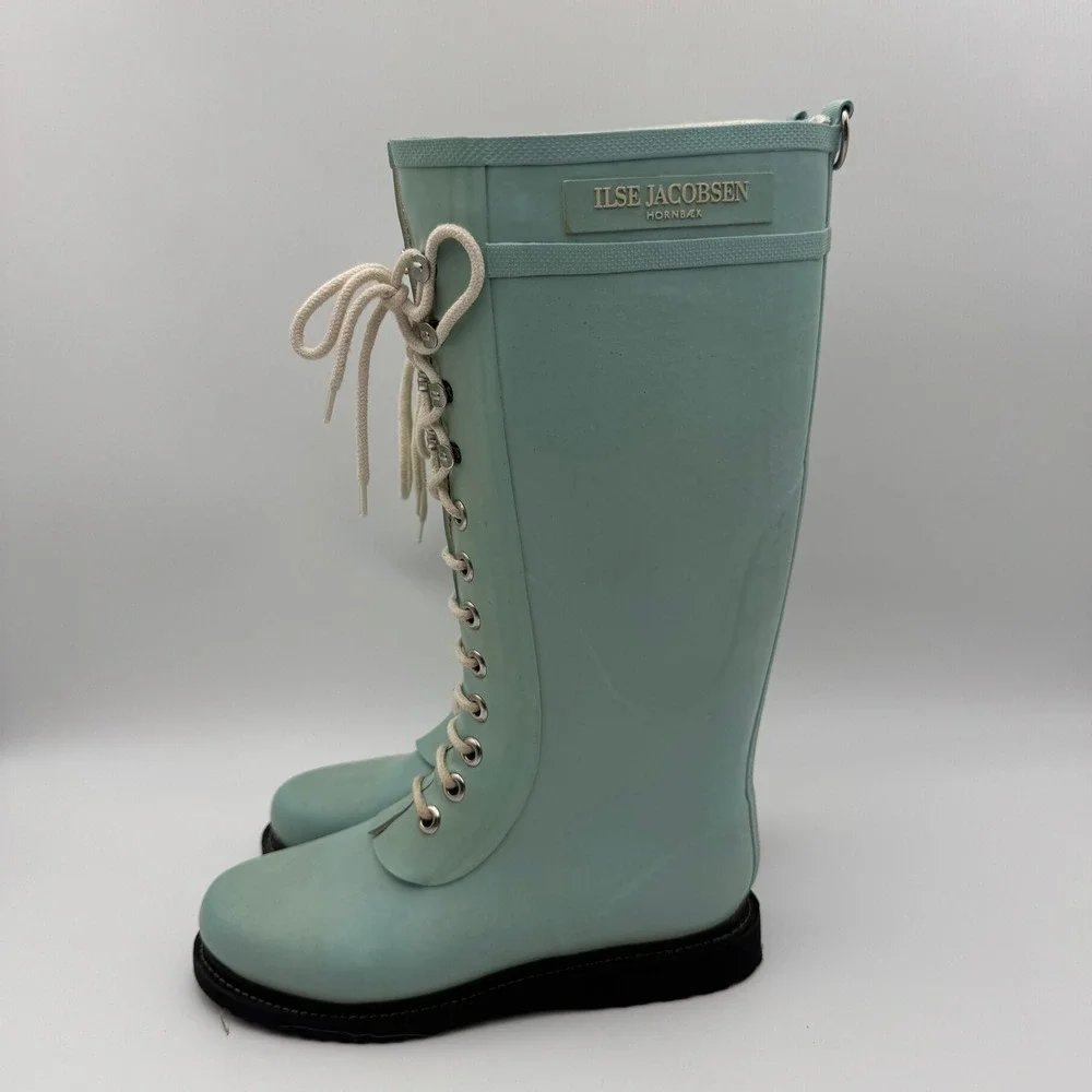 Ilse‎ Jacobsen RUB1 Lace Up Rain Boots Seafoam Green EU 39 US 8.5-9 Waterproof